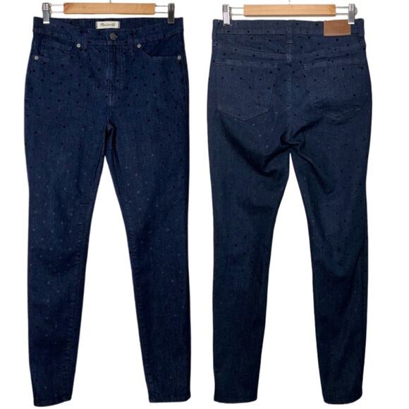 MADEWELL 9" High-Rise Skinny Jeans Flocked Dots Edition Women's 28 dark indigo - Picture 2 of 15